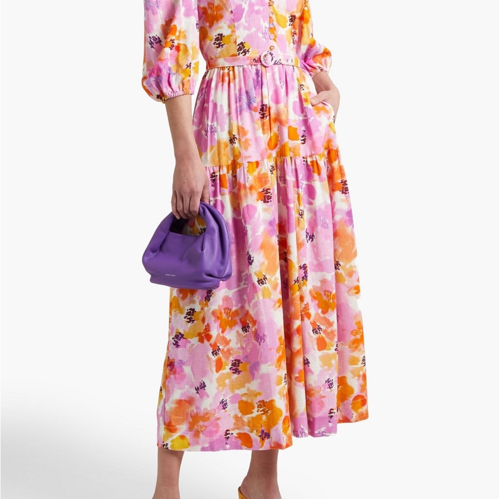 NICHOLAS Celie Linen-blend Floral Midi Dress